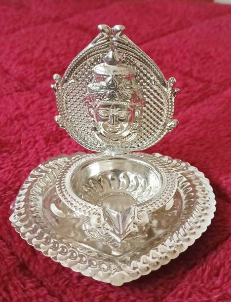Luckypot German Silver Hearteen Plate With Amman Diya for Pooja/Size:" 4Inch Wt:40g/ Silver Plated Table Diya