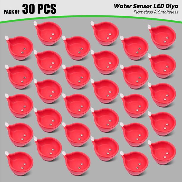 SLYKA Water Sensor Reusable Led Diya's for Home Festivals Decoration Diwali Light Plastic (Pack of 30) Table Diya Set