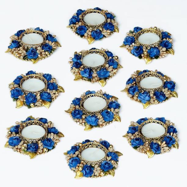 Hastshilip Home Decorative Corporate Gift, Diwali Gift Diya Set(10 Diyas) (Blue) Ceramic (Pack of 10) Table Diya Set