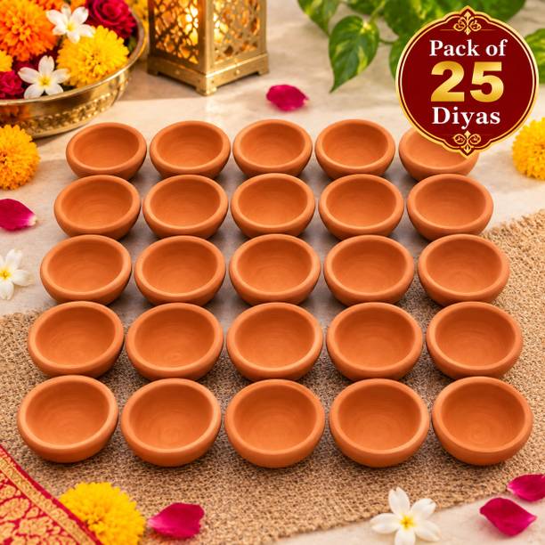 MITTI LOK Clay Diya Pack of 45 Festival Lighting Festive Set Earthenware (Pack of 25) Table Diya Set