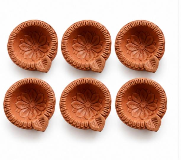 tulsi kumar Handmade Terracotta Designer Diya Set (Pack of 6) Terracotta (Pack of 6) Table Diya Set