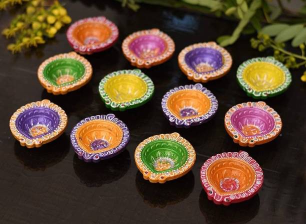 SaishaCreation Ceramic (Pack of 12) Table Diya Set