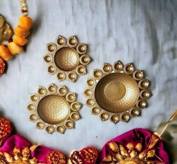 Deco Art Corp Diya Urli Bowl Set for Diwali Home Office Festival Wedding Decor Bowl Pot Iron (Pack of 3) Table Diya Set