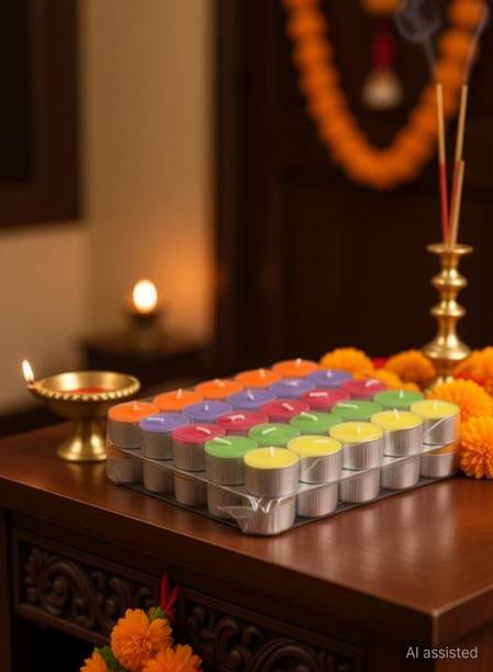 DEEPP COLLECTION tea light candle pack of 50 (multicolour) Aluminium (Pack of 50) Table Diya Set