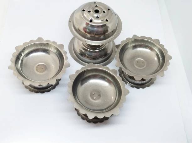 AK ULTIMATE diya deepak for puja and many more use lamp Steel (Pack of 4) Table Diya Set