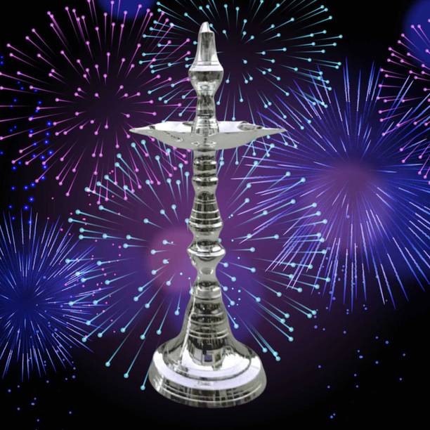 Solino Silver Plated Brass Kashi Kerala Diya,Deepak,Lamp,Designer Long Diyas for Home-1 Brass, Silver Plated Table Diya