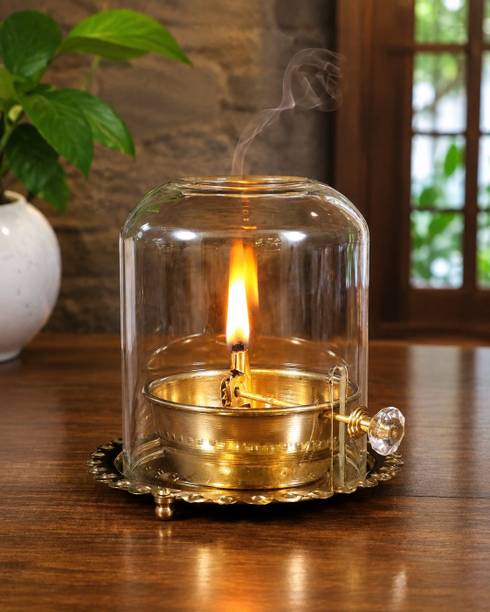 CW Crafts World Akhand Jyoti Diya Oil Lamp with Adjustable Bati Knob Aluminium Table Diya