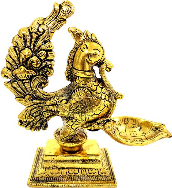 upharkaro Golden Metal Antique Peacock Design Deepak Brass Table Diya