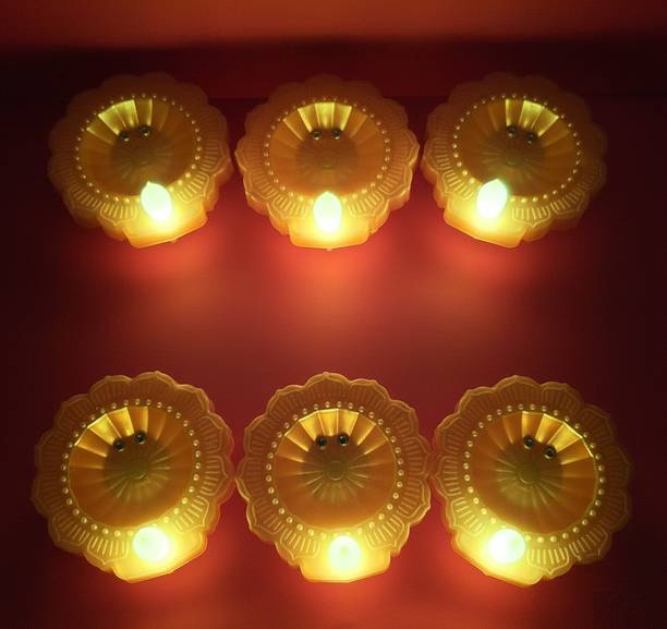 CUbeVentures LED Decorative Diyas – Flameless, Safe for Festivals & Home Décor Plastic (Pack of 6) Table Diya Set