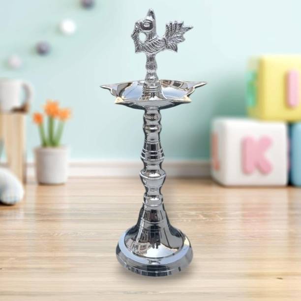 STOTRAM Peacock Kerala Samai Mahabharat Oil/Ghee Diya 1 PCS Silver Plated, Brass Table Diya