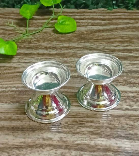 Luckypot German Silver Deepam And Dhoop For Pooja/Size : 2 Inches Weight : 40 Grams/ Silver Plated (Pack of 2) Table Diya