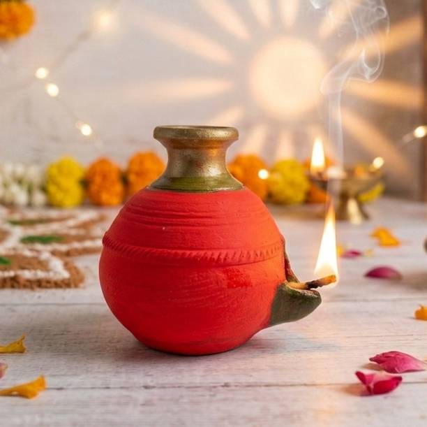 Jackcleen Terracotta Round -Shaped Tealight Holder Diya - Home & Festive Décor Diwali Terracotta, Earthenware Table Diya