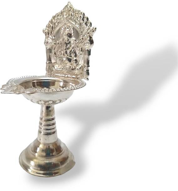 BRASS BLESSING Silver Plated Festival Collection Lord GANESHA Deepam Vilakku Diya Lamp (1250) Gold Plated Table Diya