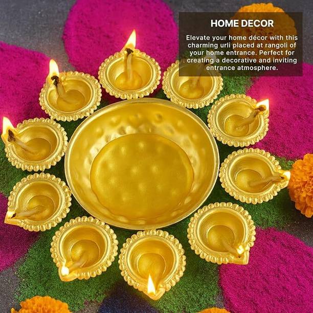 MarsDesign Handcrafted Gold Hammered Metal Urli Bowl. Iron Table Diya