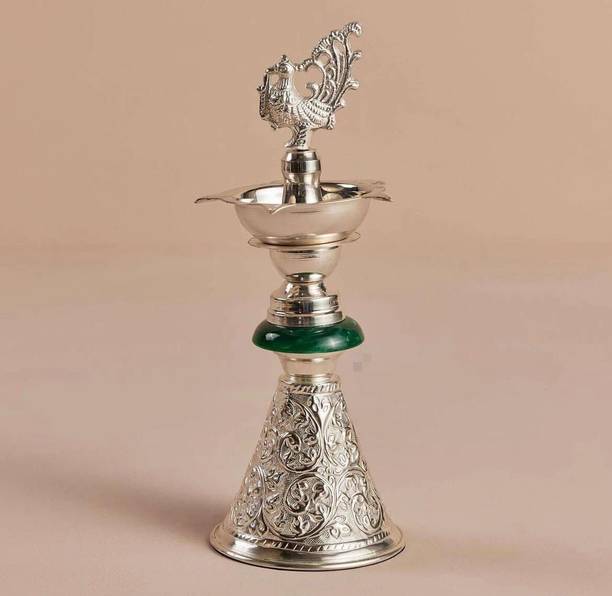 SUPER NOVA HANDICRAFTS Diya Made By Pure German Silver For Home Pooja Decor Silver Plated Silver Table Diya