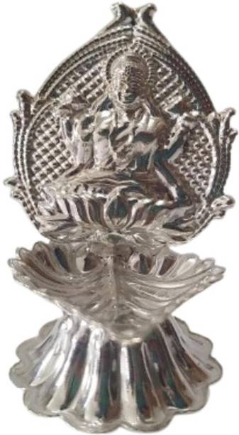 BRASS BLESSING Silver LAXMI Diya Lamp Vilakku for Puja Gifts and Home Decor (1210) Gold Plated Table Diya