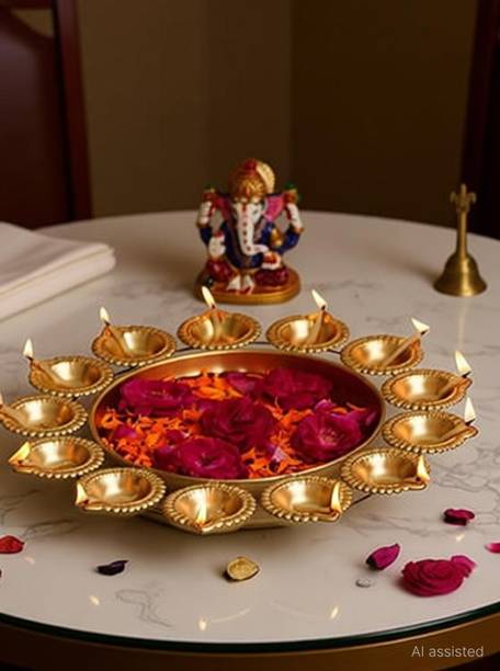 FNF Creation Metal Decorative Flower Shape Diya Traditional Diya Urli Iron Table Diya Set