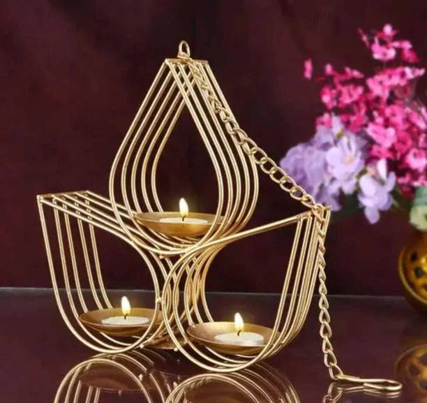 A S CRAFTS HUB Diwali 3 holder diya Metal Wall Sconce with Tealight Candles for Diwali Iron Table Diya
