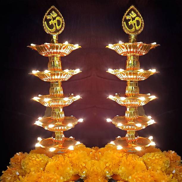 D.V TECH led diya for ganesh ji, diwali pooja decoration home tample Cast Iron (Pack of 2) Table Diya Set