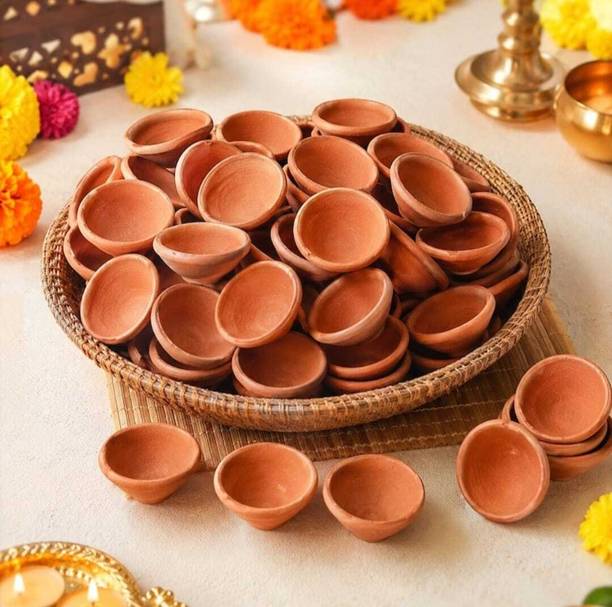 JIYA ELEGANCE Handmade Clay Deepak 21 Earthenware (Pack of 21) Table Diya