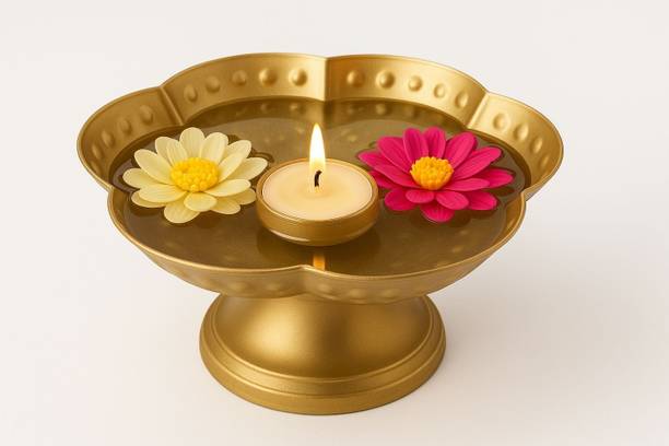 JDExport Golden Metal Floating Diya Bowl Urli Flower Decor 6 Inch Decorative Iron Table Diya