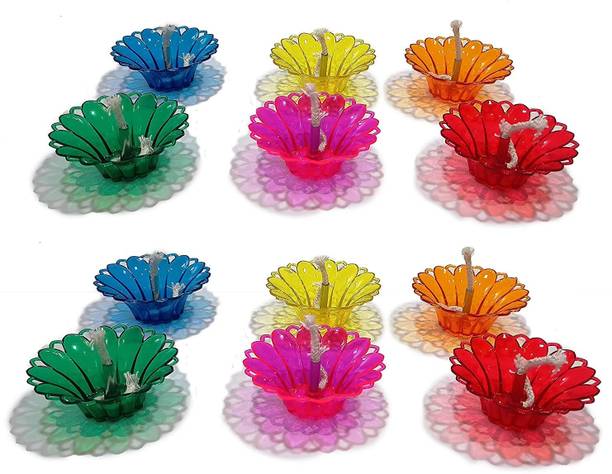 Onlinch 3D Shadow Reflection Floating Plastic Lamp | Decorative Diwali Diya Candle_pd28 Plastic (Pack of 12) Table Diya Set
