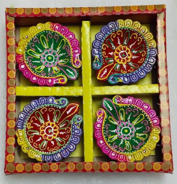 Kreyam's Earthenware (Pack of 4) Table Diya Set