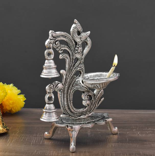 HOUZZPLUS Peacock design single batti diya for home decor aarti home temple decoration Aluminium Table Diya