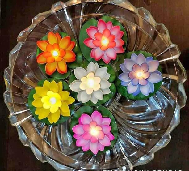 KDYMart Floating Smokeless Lotus Diya for Diwali, Puja, Festival & Home Decoration Microfibre (Pack of 6) Table Diya Set