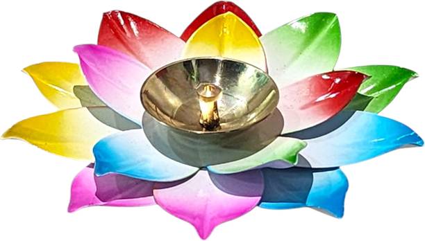 PEACOCKTRADERS Lotus Blossom Decorative Diya Set Aluminium (Pack of 2) Table Diya Set