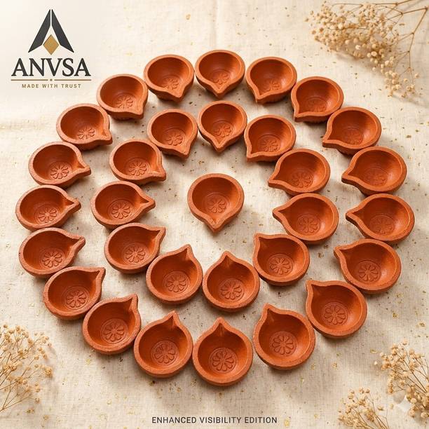 Anvsa ANVSA Handmade Terracotta Clay Diyas for Diwali, Terracotta (Pack of 24) Table Diya Set