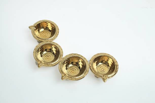 RASMITA Traditional Handmade Gold Plated Diya, Designer Diye for pooja Ceramic Table Diya Set