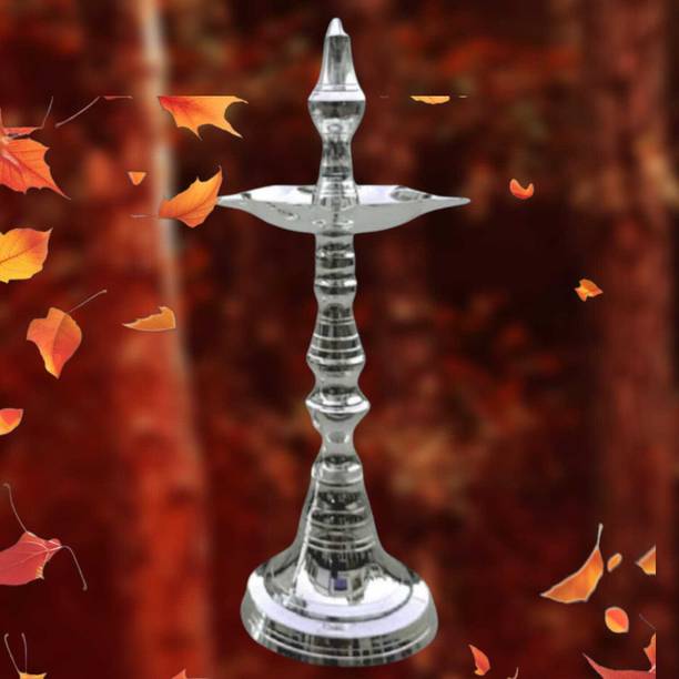 Denique Silver Plated Keral Samai Diya Deepam Deepak Diya Vilakku for Pooja.1 Pcs Silver Plated Table Diya