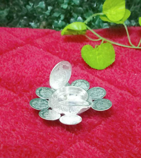 Luckypot German Silver 9 Coin Vilaku For Pooja/Size : 2.5 In,Weight : 60 G| Silver Plated Table Diya