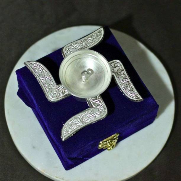 Hastquest HASTQUEST Swastik Puja Diya with Velvet Box | Silver Brass Table Diya