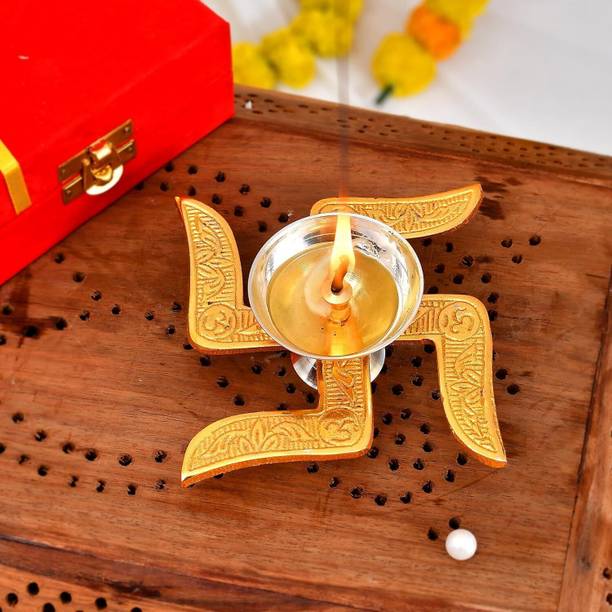 ARVALLEY Diya Sawstik Decorative Urli For Diwali Festive Decoration Iron Table Diya