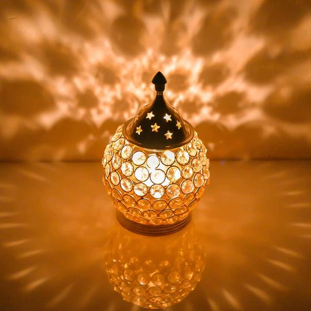 DARIDRA BHANJAN Brass Puja Diya Oil Lamp | Diamond Crys...