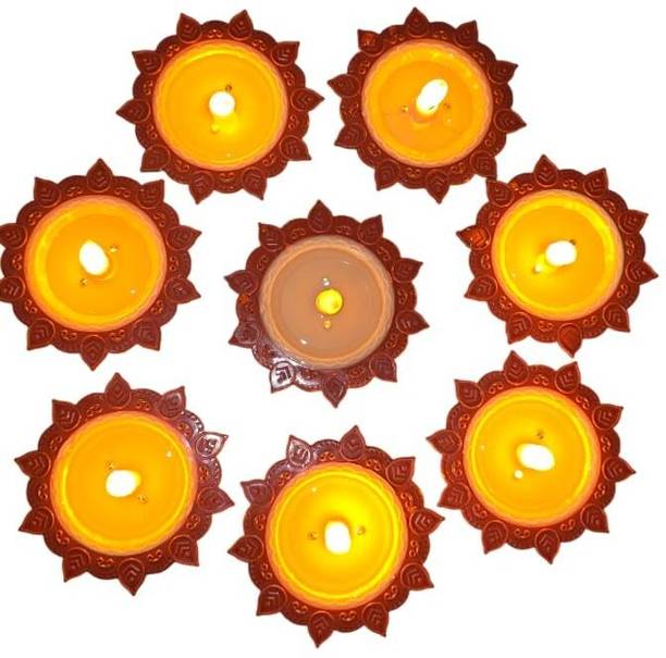 Auram Water Sensor Diya for Puja & Decoration Plastic (Pack of 8) Table Diya Set