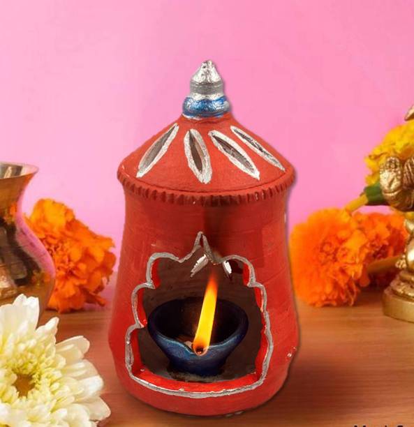 Jackcleen ™Temple-Shape Clay For Diwali Decoration Mitti Ka Diya Handmade Terracotta Diya Earthenware Table Diya