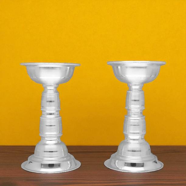 Sri Jagdamba Pearls 36 Grams Silver Pair of Diya Silver (Pack of 2) Table Diya Set