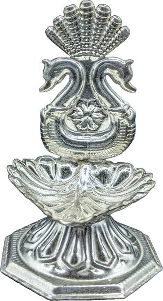 Varalakshmi PEACOCK DEEPAM MADE OF GERMAN SILVER FOR POOJA Silver Plated Table Diya Set