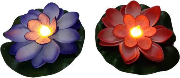 Spreading Smiles Set of 2 floating lotus with light Multicolor floating led flowers for décor Plastic Table Diya