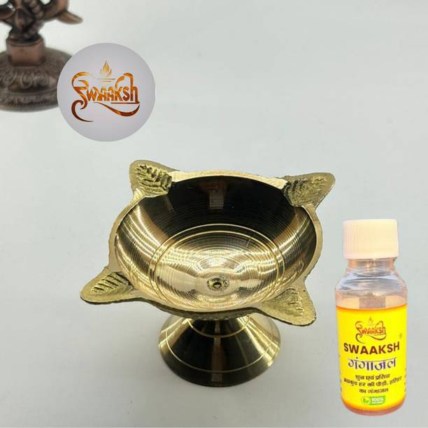 swaaksh Brass Ritual 4 Face Lamp WITH GANGAJALI Brass Table Diya