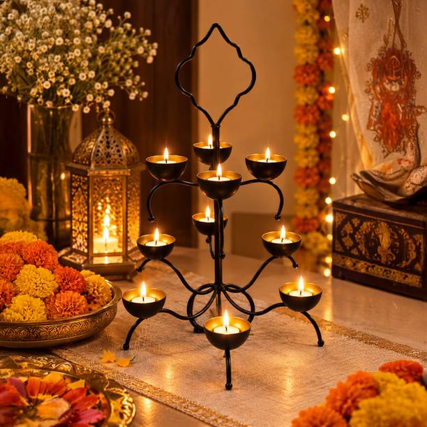 tulsisutra Decorative Multi-Diya Metal Stand Iron Table Diya Set