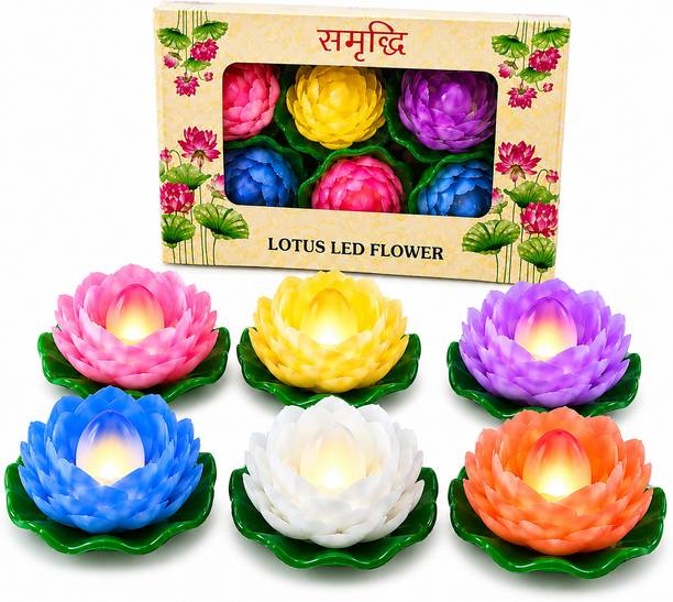 UVONIQ Samruddhi Water Sensor Floating LED Lotus Light for Decoration Plastic (Pack of 6) Table Diya Set