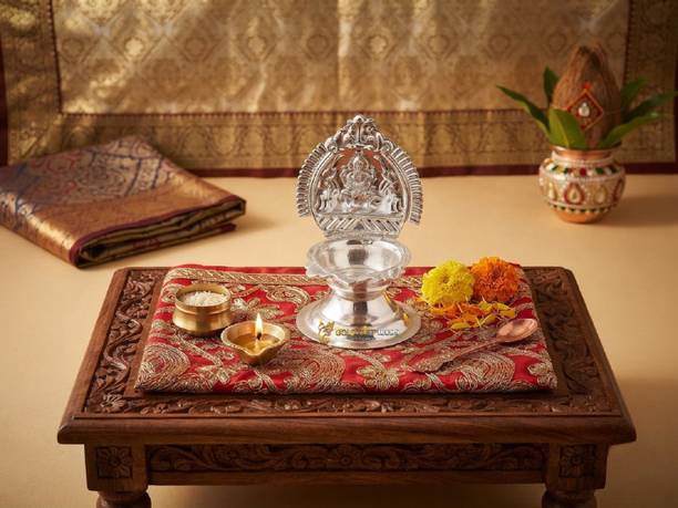 GoldGiftIdeas Decorative Kamakshi Lakshmi Diya for Home Silver Plated Table Diya