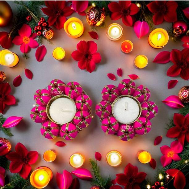 frizka Frizka Tea Light Candle Holder Handmade - Set of 2 Iron (Pack of 2) Table Diya Set
