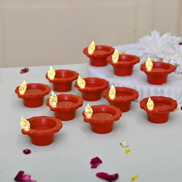 CraftVatika LED Floating Water Sensor Diyas Set of 12 | Waterproof Reusable Diwali Lights Plastic (Pack of 12) Table Diya Set