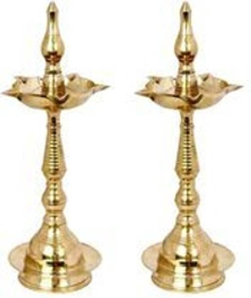 Copperika Pure Brass Kerala Samai 10Inc Long Diya Oil Lamps for Festival|Temple Diya Brass (Pack of 2) Table Diya Set