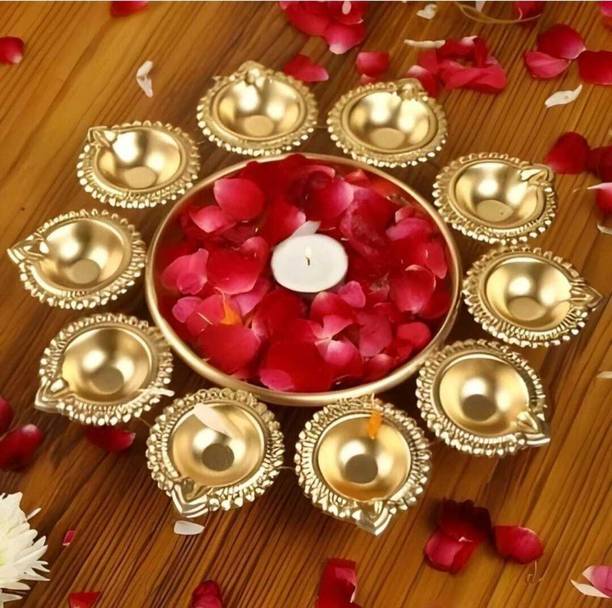 Hinagift Handcrafted Home Office Decorative Metal Diya Urli Best Gift For Occasions Iron Table Diya Set